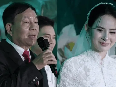 Khoảnh khắc hiếm: Bố chồng Hương Liên phát biểu trong đám cưới, nói gì mà con dâu bật khóc?