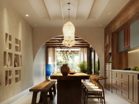 Nhà phố 4 tầng đưa phòng khách và bếp ăn lên tầng cao để tạo sự thoải mái