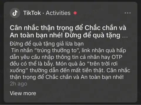 TikTok gửi cảnh báo lừa đảo trực tuyến trực tiếp trong ứng dụng