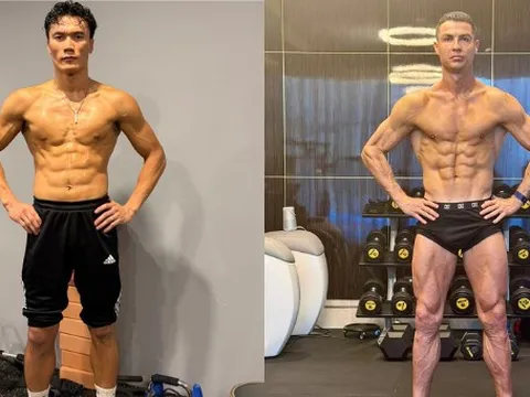 Thủ môn Bùi Tiến Dũng đu trend khoe body của Ronaldo, còn gọi thẳng chính chủ vào xem, được khen 1 chín 1 mười